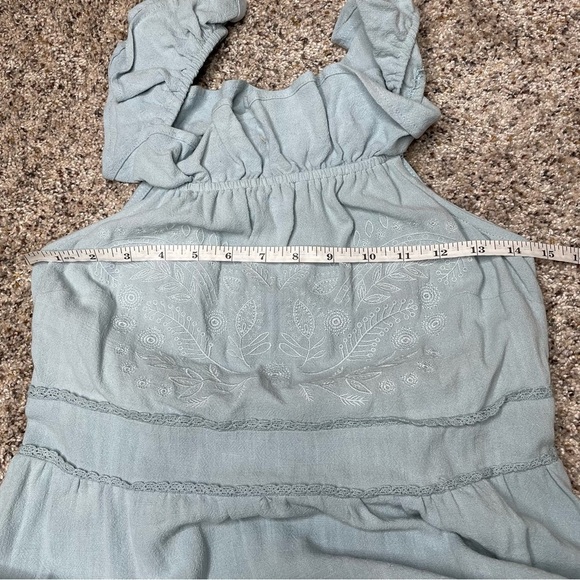 Altar’d State Blue Chambray Floral Embroidered Smocked Ruffle Mini Dress Medium - Picture 6 of 7